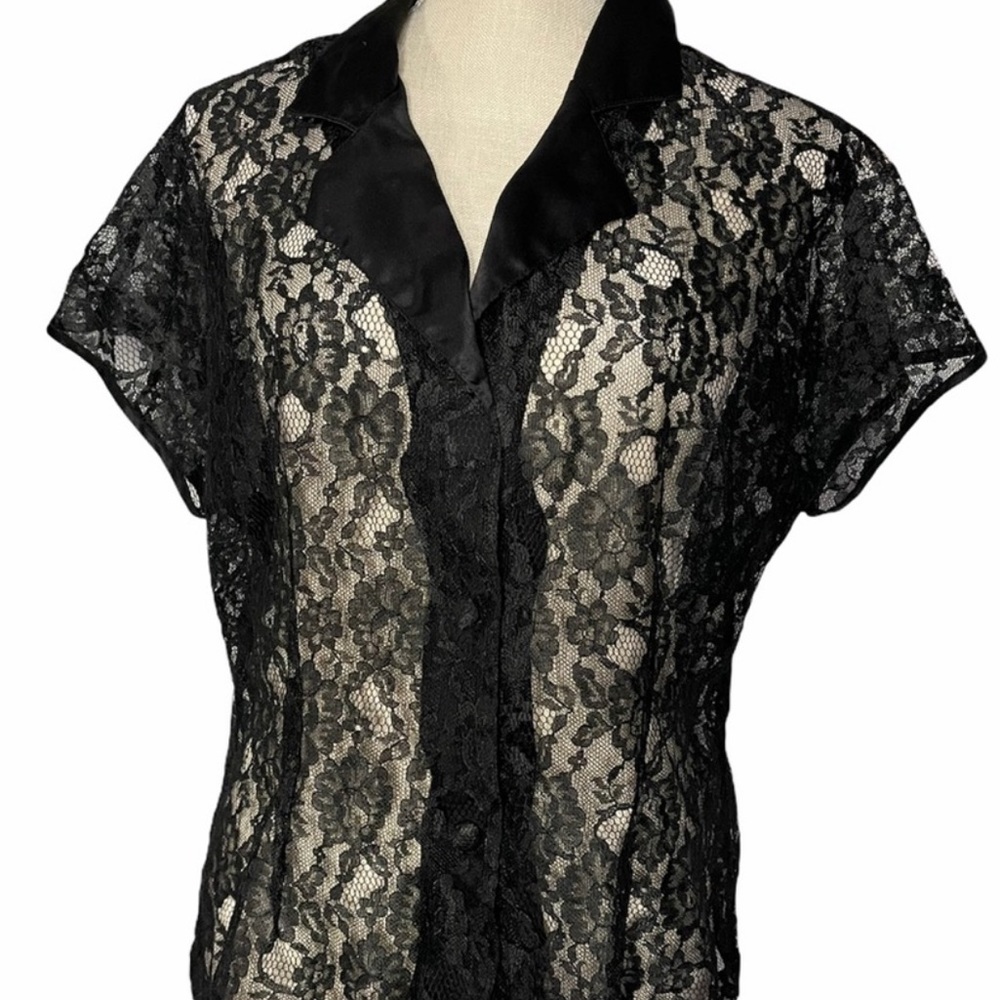 Vintage Victoria's Secret Gold Label Black Lace Buttoned Top, Size: L